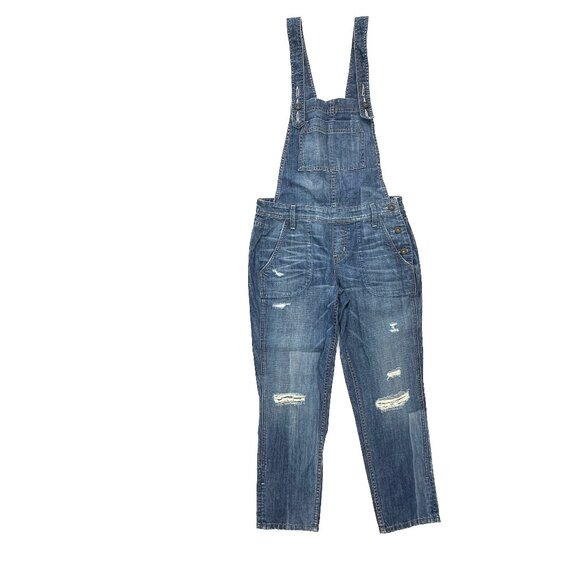 Unbranded Overalls Distressed Crop Women's size XS Blue Denim Jeans - Picture 1 of 4